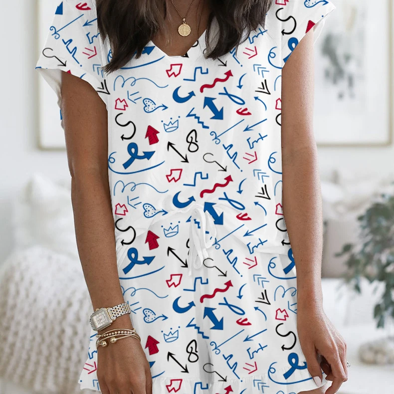 

2021 New Two-piece Pajamas Women's Tie-dye Printing Summer Ladies V-neck Comfortable Casual Short-sleeved Home Service
