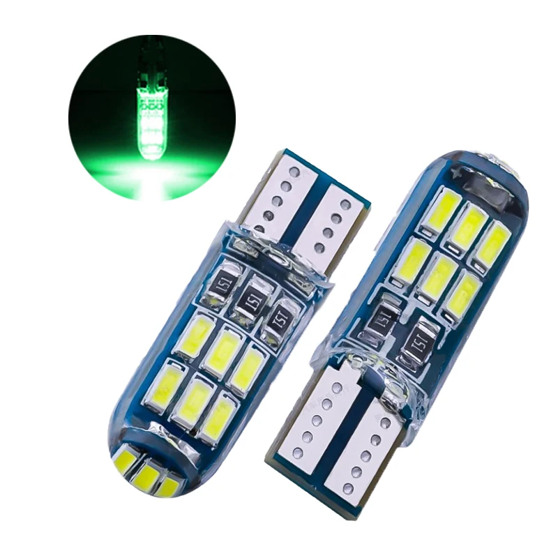 

10Pcs Green Silicone T10 W5W 4014 15SMD LED Canbus Error Free Car Bulb 168 194 2825 Clearance Lamp License Plate Light Bulbs 12V