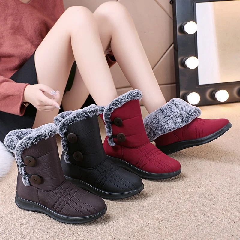 

Winter Women's Boots Waterproof And Velvet Warm Middle And Calf Snow Boots Women's Lace-up Comfortable Women's Boots