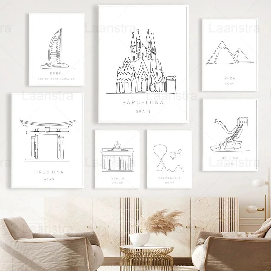 

Abstract City Line Draw Wall Art Print Canvas Painting Egypt Dubai Japan Amsterdam Nordic Poster Decor Pictures for Living Room
