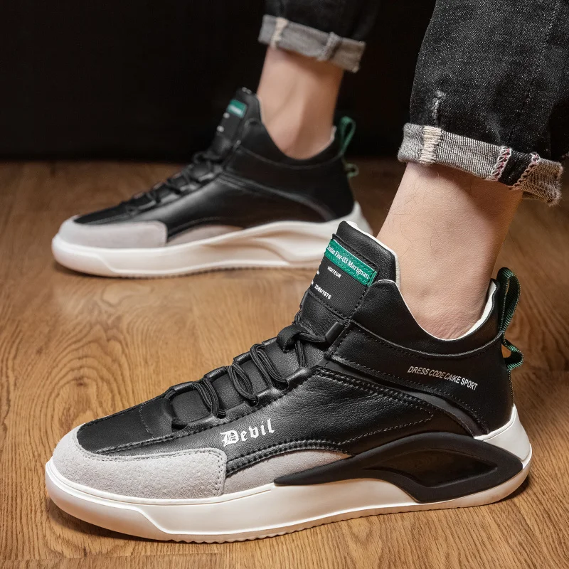 

Brand high top men's shoes 2021 designer's spring and autumn fashion new versatile casual shoes leather mid top board shoes