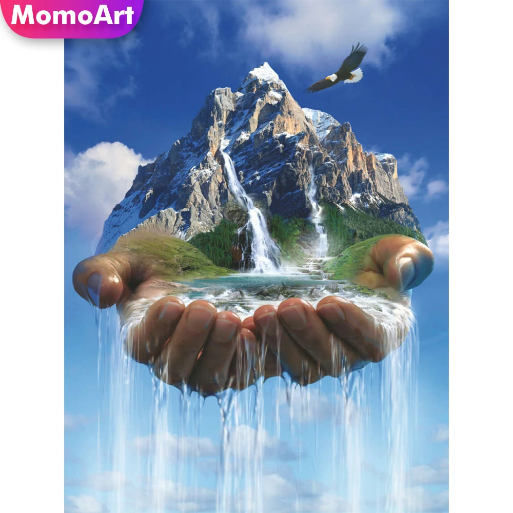 

MomoArt Бриллиантовая мозаика пейзаж полная квадратная Алмазная вышивка водопад бисером 5D DIY живопись рукоделие Декор для дома
