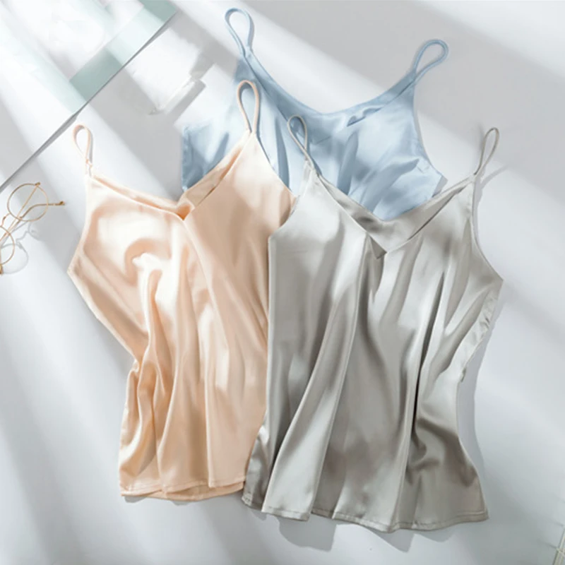 Camisole Spaghetti Strap V Neck Tops Women Halter Summer Plus Size Sleeveless Women'S Satin Top Silk