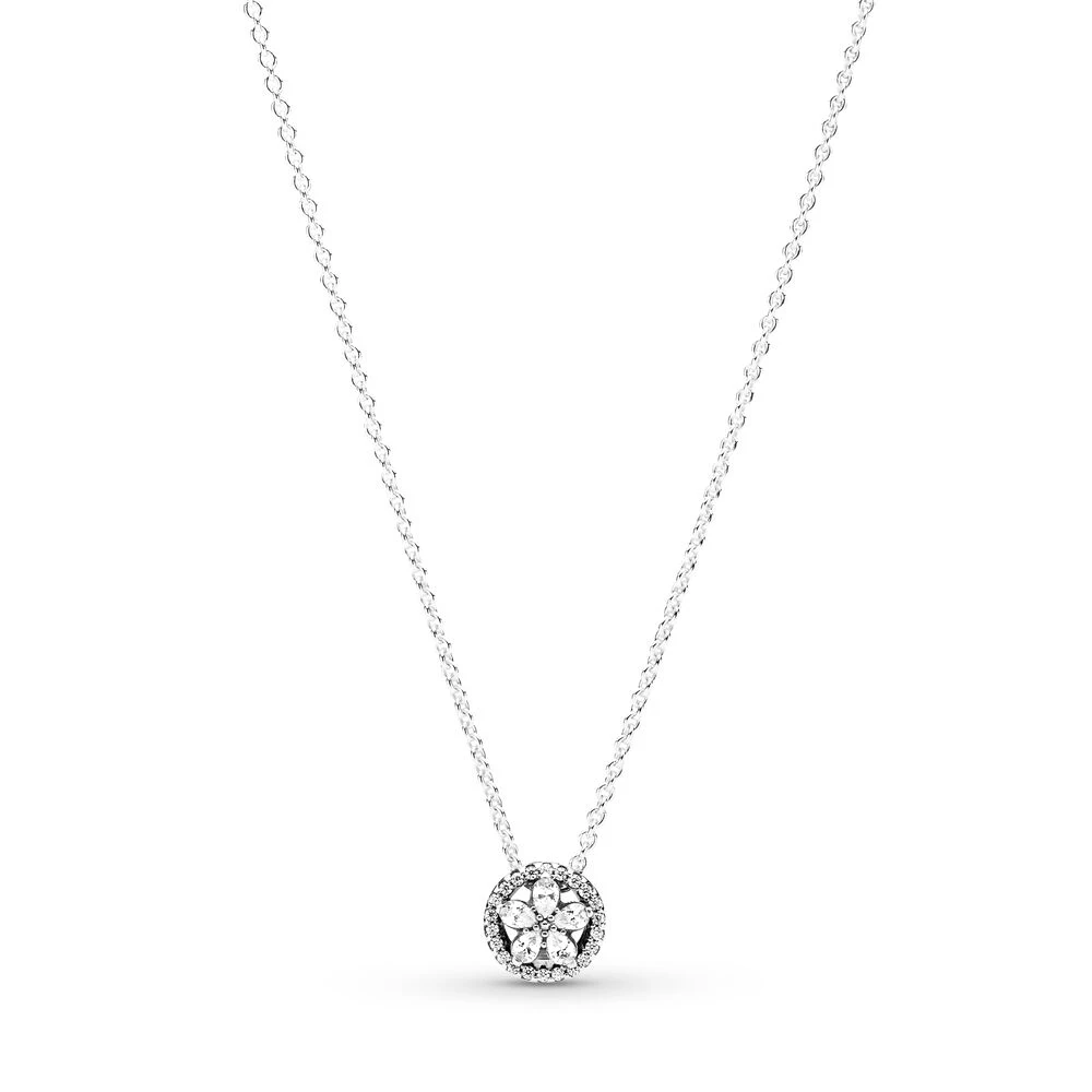 

Winter New 100% 925 sterling silver pan Classic Cable Chain Sparkling Snowflake Collier Moon Stars Heart Necklace