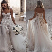 classic a line sexy wedding dresses backless sweetheart summer beach wedding gowns appliqued boho bride dress