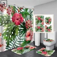 elegant leaves big flowers print shower curtain with hooks high quality waterproof bathroom curtain bath mat set home decoration
