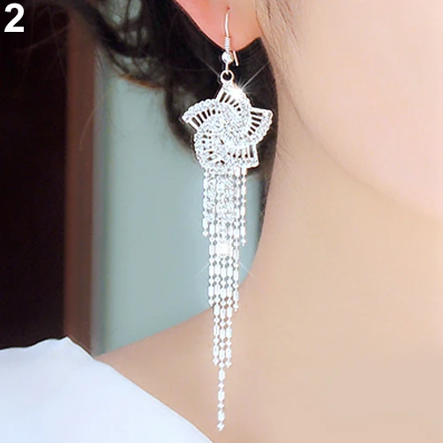 Женские длинные серьги с кристаллами и кисточками из сплава со стразами для