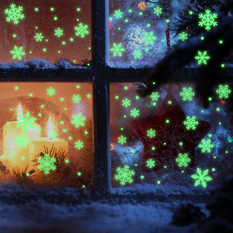 Pegatina navide&ntilde;a de copo de nieve luminoso para ventana, pegatinas de pared de Navidad de vidrio, decoraciones para el hogar, regalo de A&ntilde;o Nuevo, 2022-0