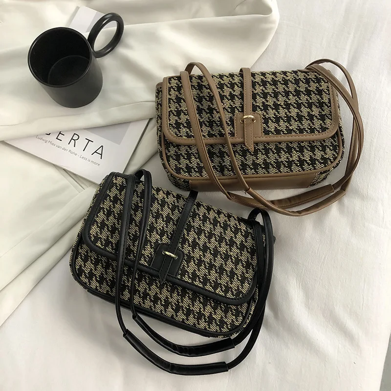 

Новая сумка для женщин 2021 сумка через плечо тысяча птиц решетчатая винтажная холщовая текстурная сумка для подмышек