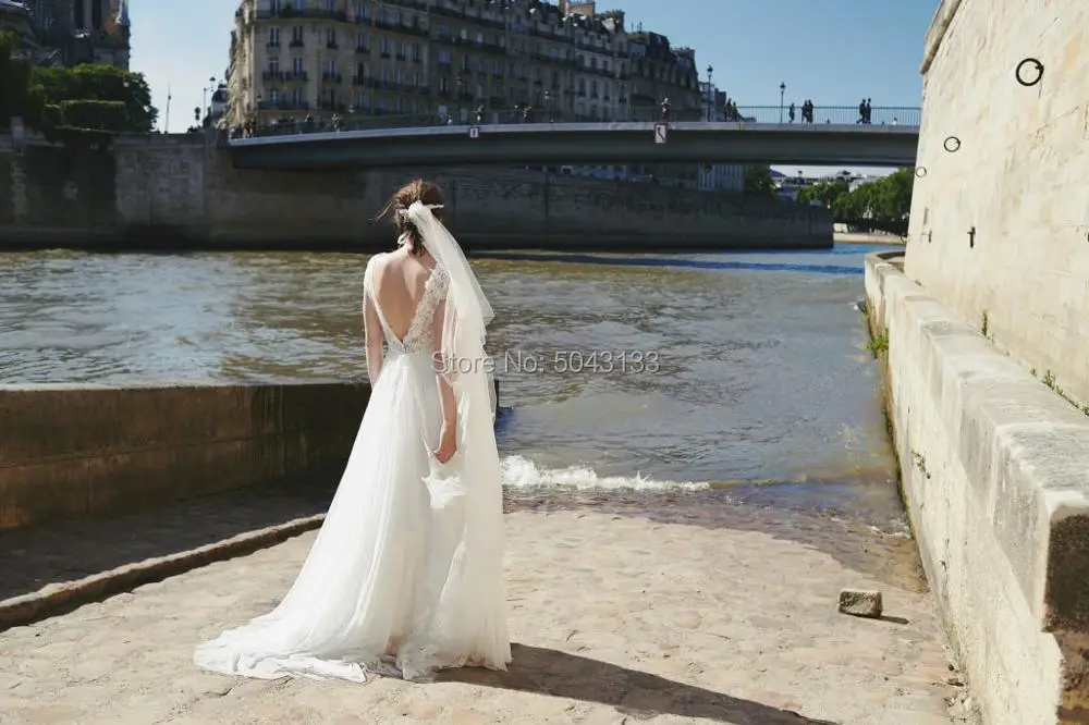 Кружевное свадебное платье в стиле бохо с коротким рукавом и V образным вырезом а