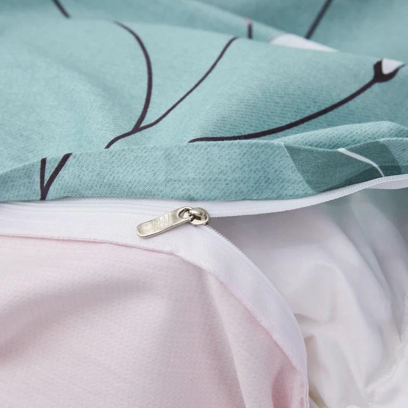 Модный белый цветочный зеленый пододеяльник с молнией хлопковый двойной полный