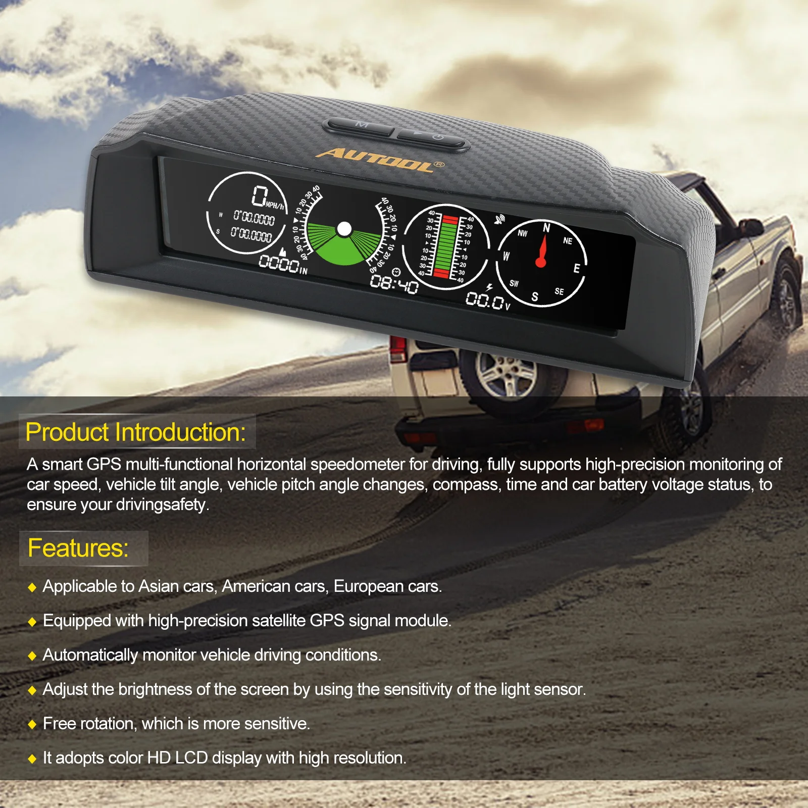 Автомобильный Инклинометр AUTOOL X90 транспортир с GPS для измерения скорости и