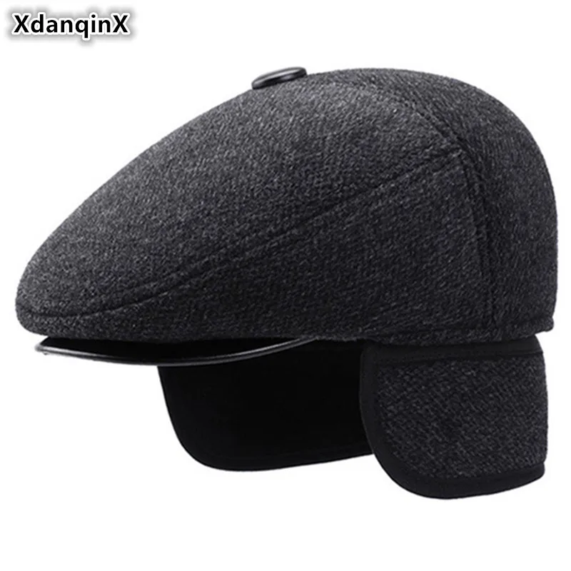 XdanqinX Winter Men's Warm Hat Thick Berets Men Earmuffs Cap Male Bone Dad's Hats 2019 New Middle-aged Fashion | Аксессуары для