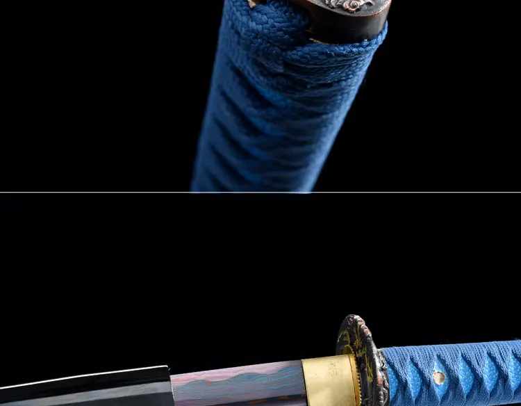 Handmade Carbon steel Japanese Samurai Katana sword full tang sharpened New Folded steel blue Blade Japanese Samurai Katana