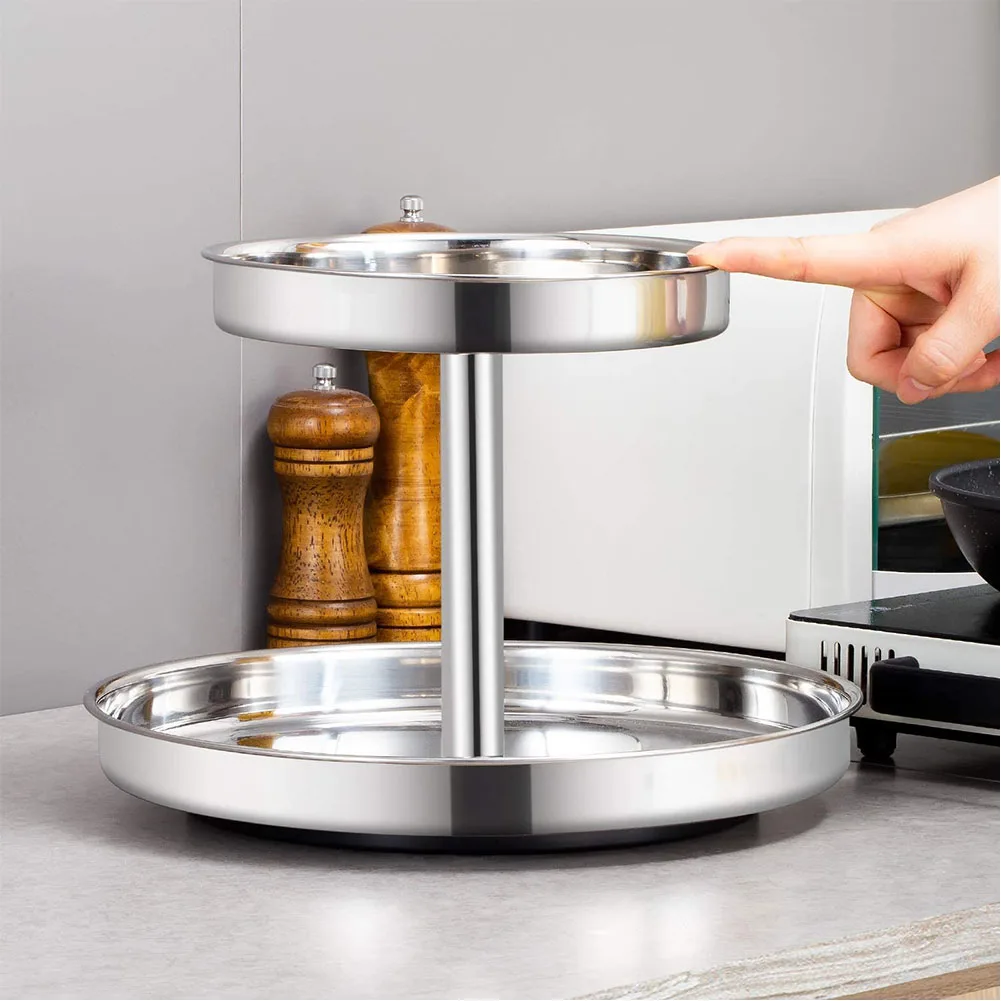 

Rotating Rack Heavy Duty 2 Tier Home Office For Cabinets Bathroom Storage Shelf Multifunction Stainless Steel Space Saving