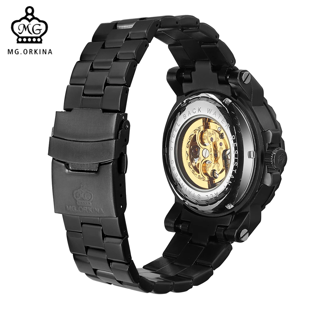 Часы скелетоны Orkina Мужские механические роскошные золотистые наручные
