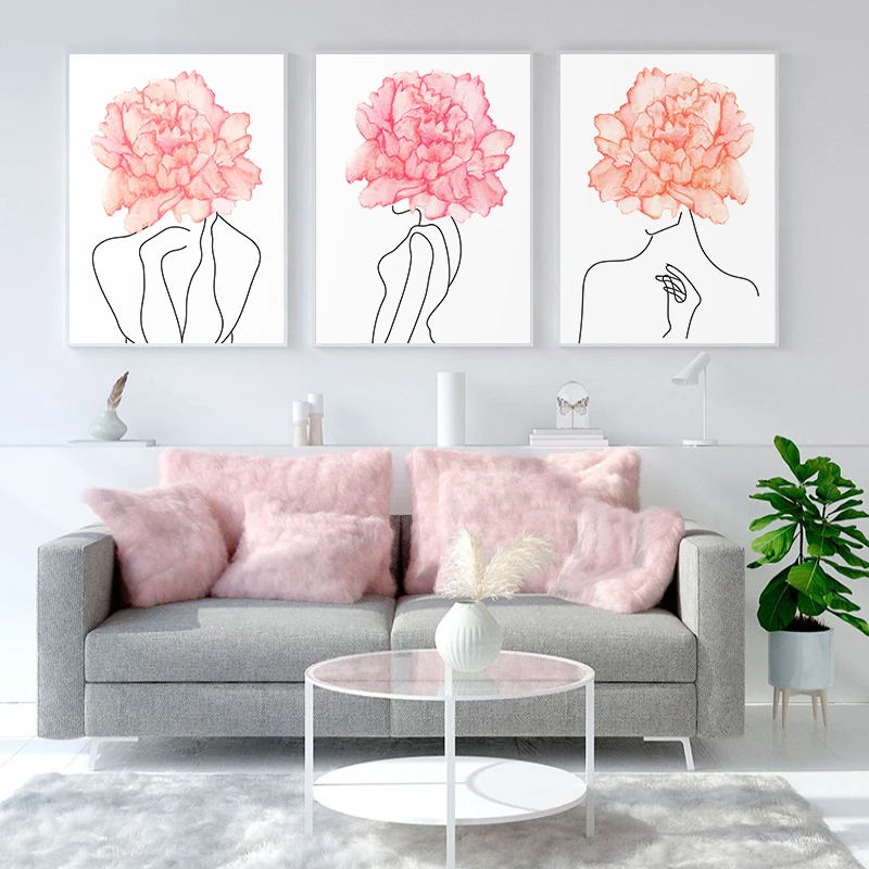 

Head Of Flower Female Poster Abstract Line Drawing Print Canvas Painting Wall Art Decorative Picture for Living Room Home Decor