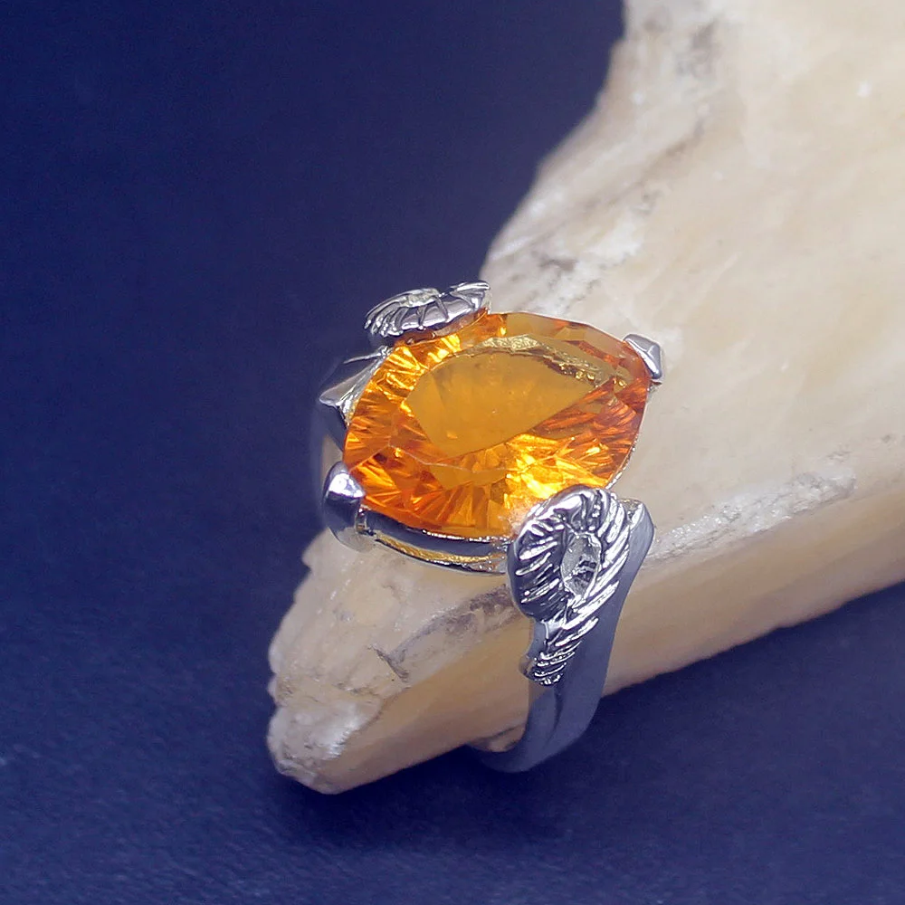 

Hermosa Marquise Yellow Honey Topaz Genuine 925 Silver Unique Band Ring Wedding Engagement Gifts for Women Size 9# 20214123