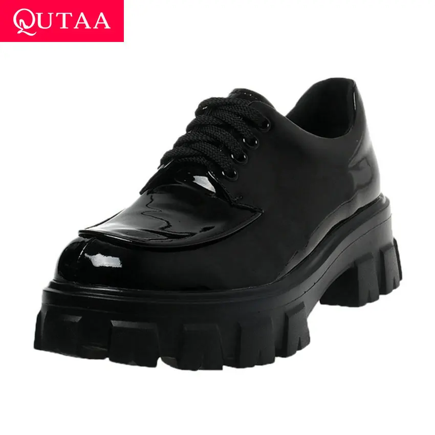 Женские тонкие туфли QUTAA из искусственной кожи на платформе со шнуровкой