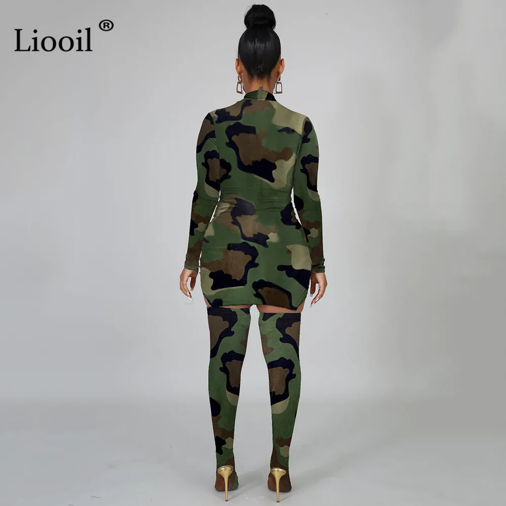 Liooil, камуфляжный принт со змеиным принтом, комплект из 2 предметов, облегающее мини-платье, сексуальная клубная одежда, асимметричные облегающие платья с v-образным вырезом, женские вечерние платья