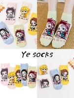 5 pairs demon slayer kimetsu no yaiba sock short cotton socks cosplay prop cartoons anime kamado tanjirou kamado nezuko socks