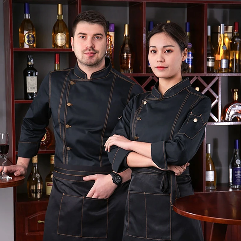 Джинсовая термостойкая куртка шеф повара с длинным рукавом коротким и