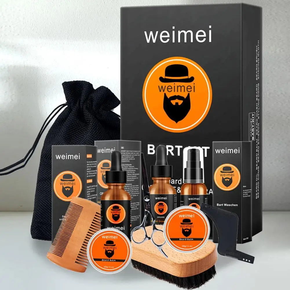 

9Pcs/set Beard Growth Kit Men's Beard Growth Essentital Oil Nourishing Enhancer Beard Care Set Comb Roller