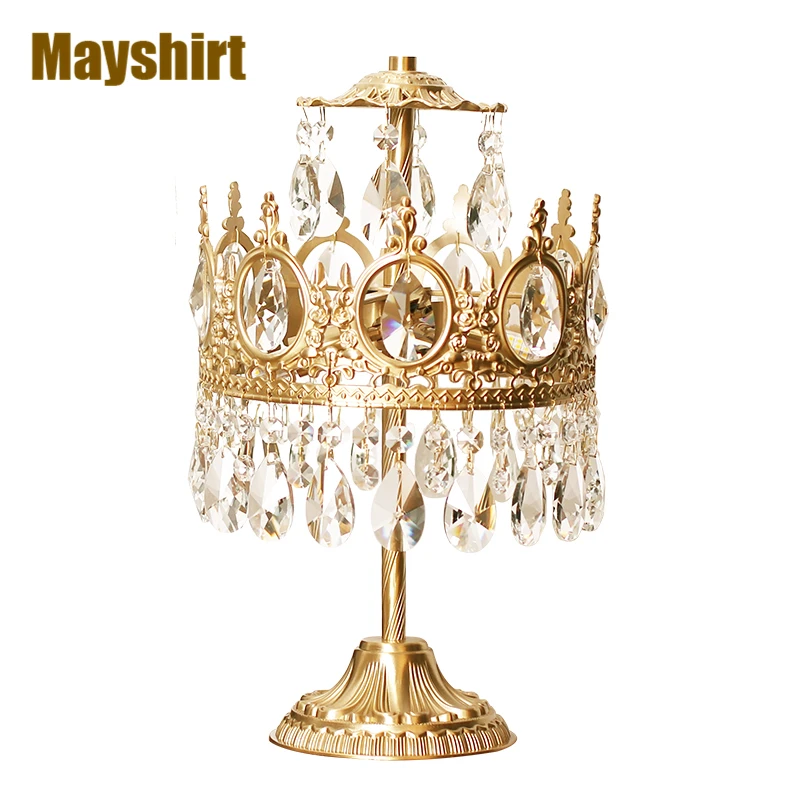 

Luxury Brass Crown Table Lamps for Bedroom Vintage Copper Crystal Desk Lamp Living Room Bedside Study Nightstand Home Art Decor
