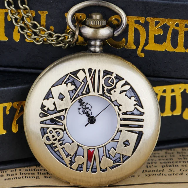 Alice In Wonderland & Flower Engraved Quartz Pocket Watch Cute Movie Theme  Analog Watch, Souvenir Gift For Xmas Birthday Graduation - Temu