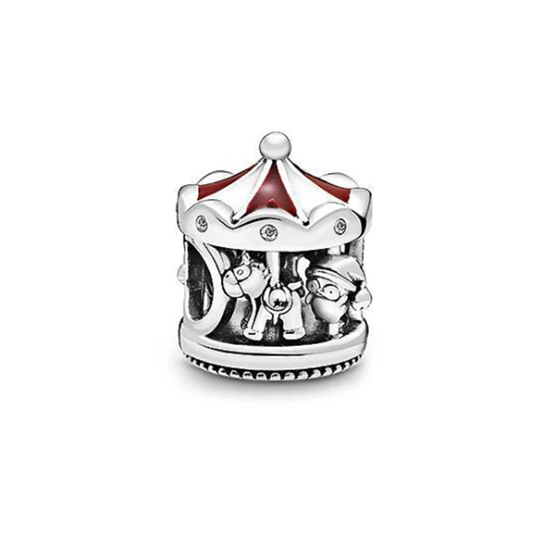 Christmas Carousel 925 пробы Серебряный уютный рождественский дом Шарм Красная эмаль Подходит Pandora браслет DIY женские ювелирные изделия - Цвет: Christmas Carousel
