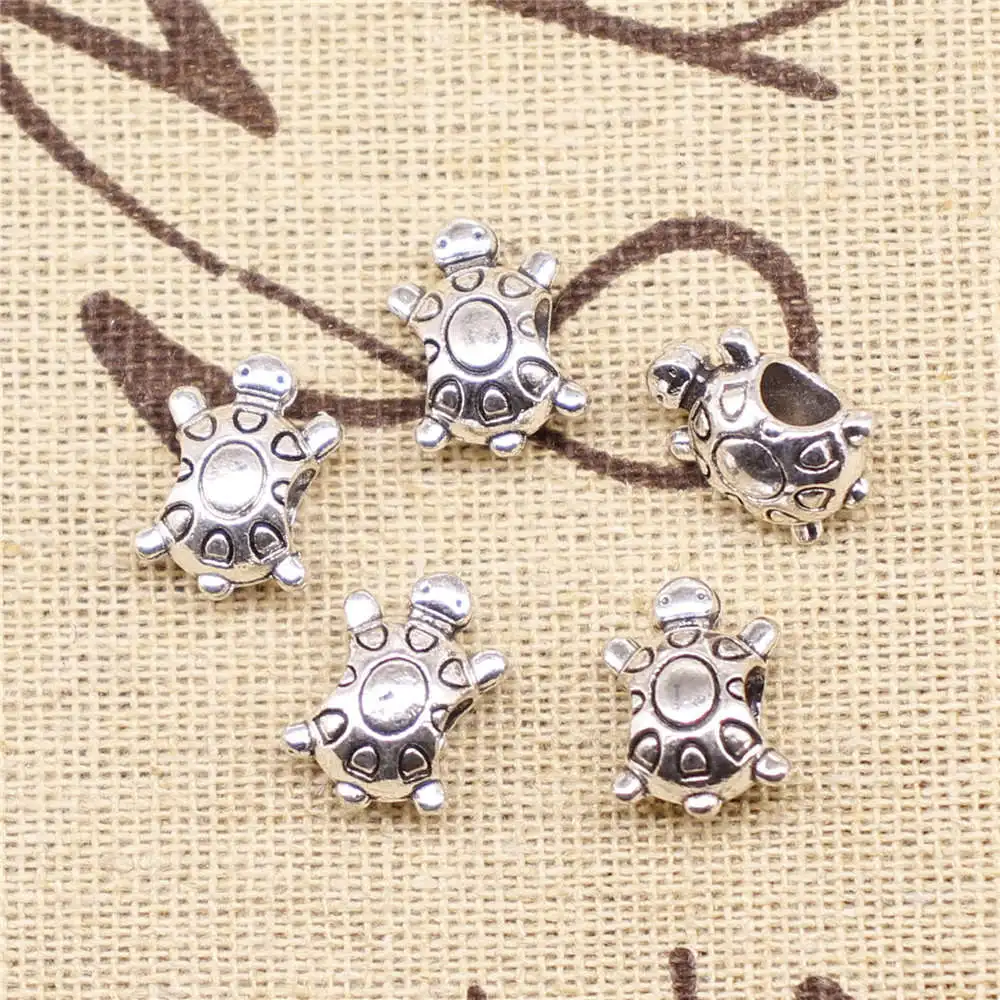 

Jewelry Making Charms big hole beads 20pcs 14x9x7mm antique silver color turtle big hole beads