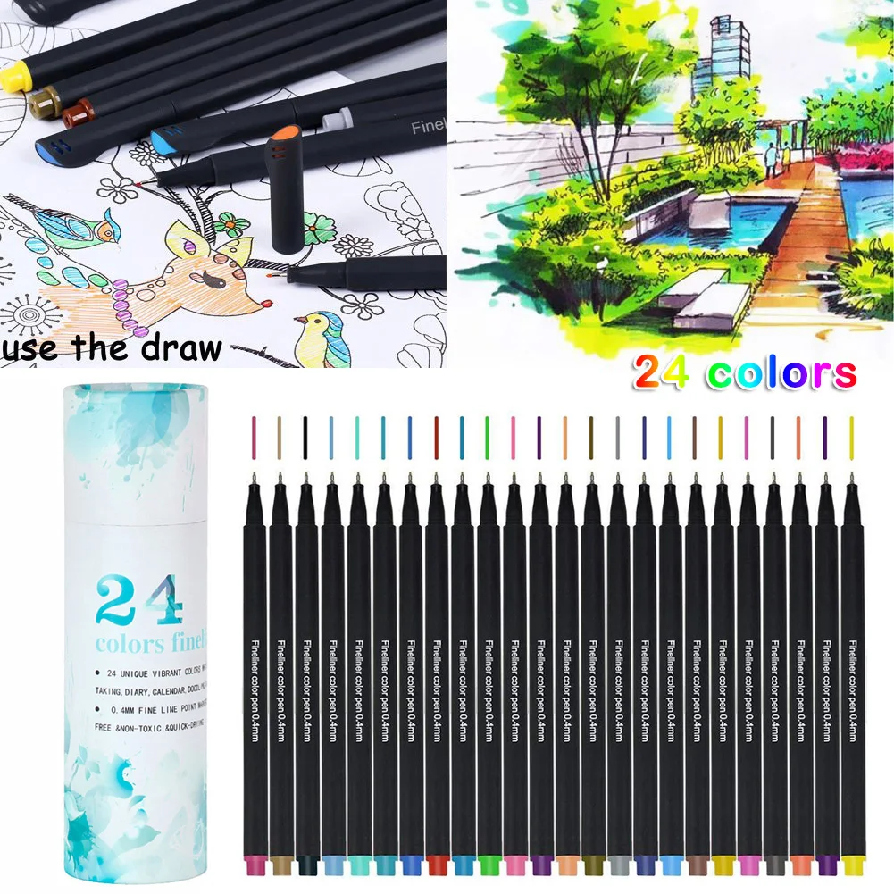 Ручки для рисования с тонкой подкладкой 0 4 мм 24 шт.|Цветные маркеры| |