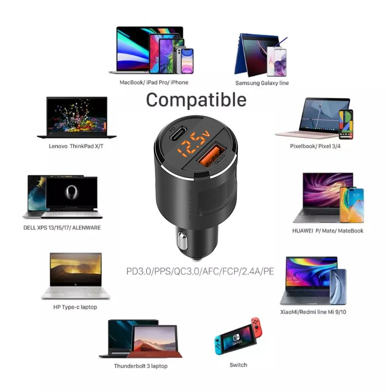 USB C PD автомобильное зарядное устройство 65 Вт двойной порт адаптер для быстрой