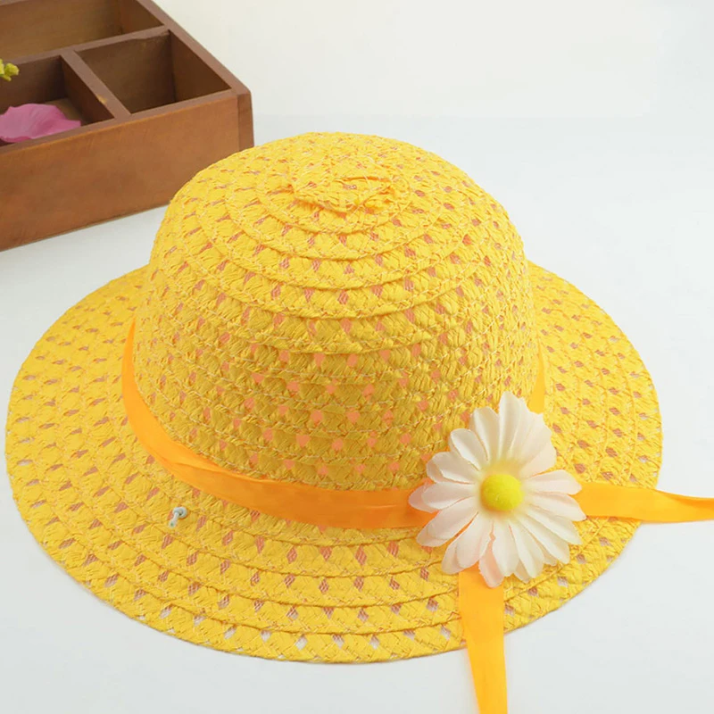 

9 Color New Hot Selling Summer Child Grass Makes Up Sunflower Cartoon Sunshade Bask In Straw Hat Lovely Princess Hat