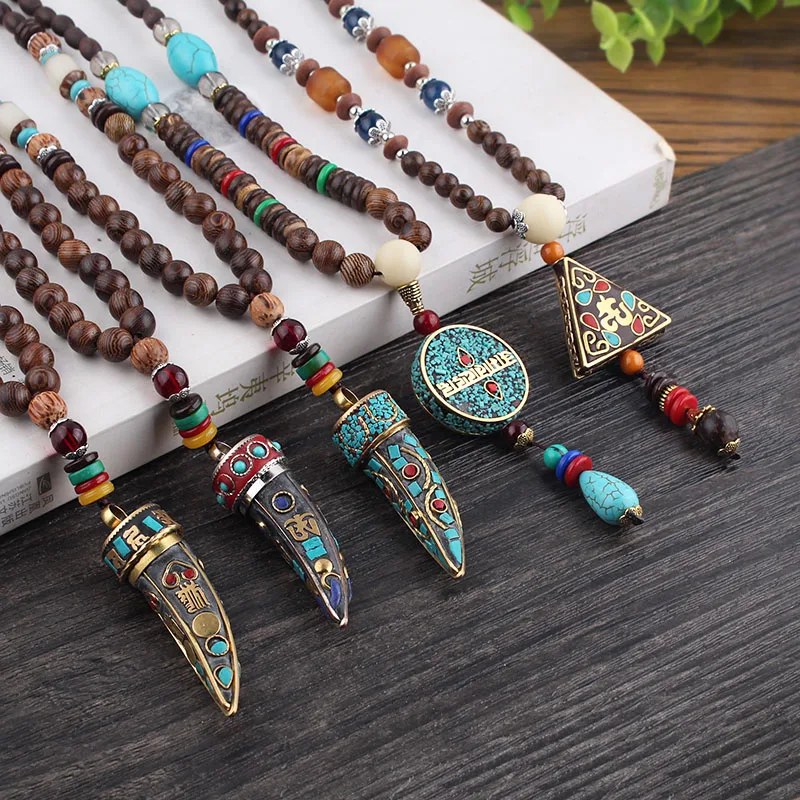 Длинное ожерелье ручной работы в этническом стиле