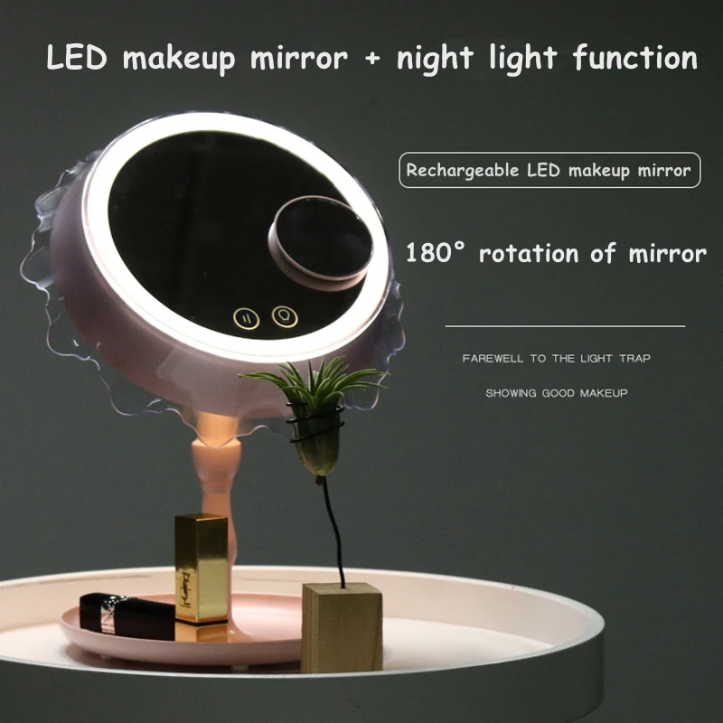 

LED Makeup Mirror Table Lamp Rechargeable Night Light Dimmable Fill Light Mirror 3X Magnifying Makeup Mirror USB Vanity Mirrors