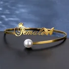 Индивидуальный именной браслет, браслеты для женщин из нержавеющей стали под заказ, Золотая Корона, буква, регулируемый жемчужный браслет, ювелирные изделия