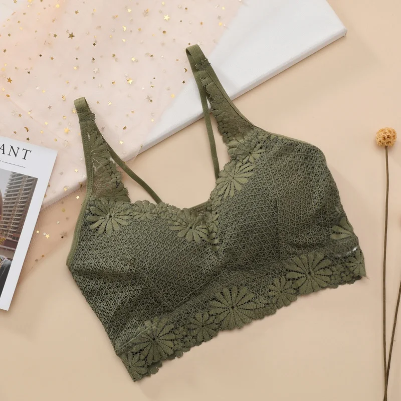 

Women Wireless Bra Padded Bralette Camisole Sexy Lace Lingerie Summer Crop Top Vest Embroidery Floral Tank Tops Underwear