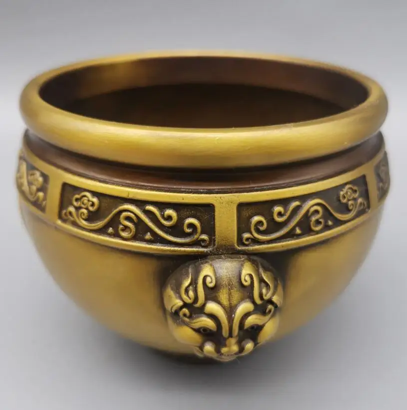 

Китайская латунная архаизированная голова зверя, рекрутирование богатства, цилиндрическая поделка, статуя