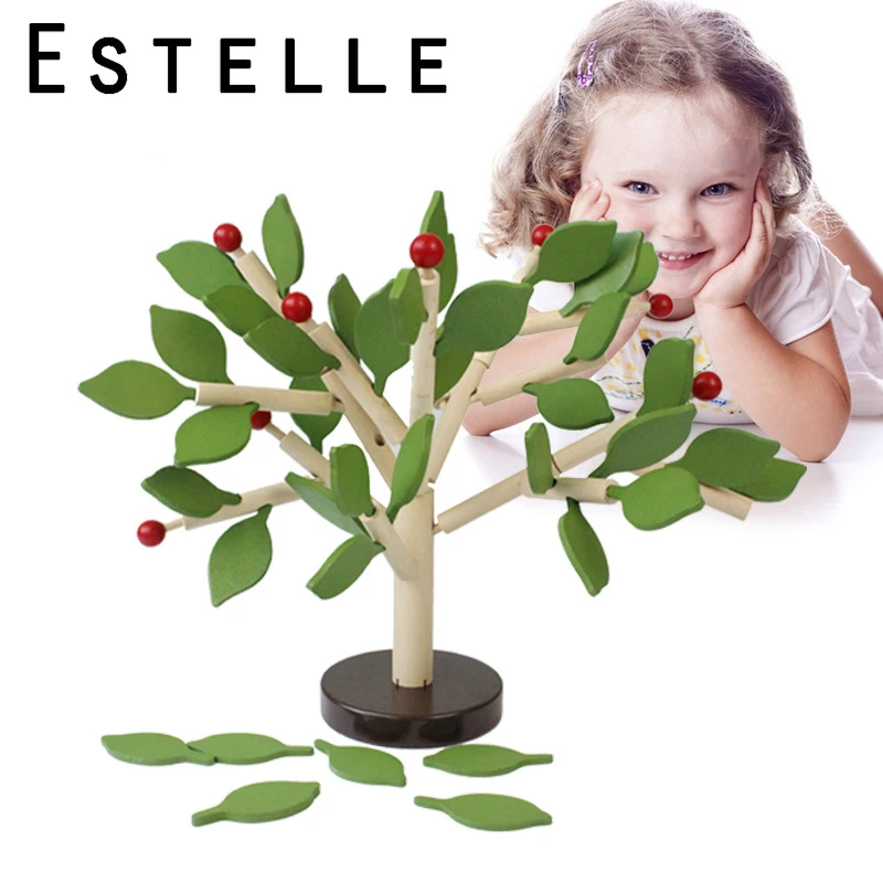 DIY Монтессори деревянная сборная игрушка головоломка зеленые листья