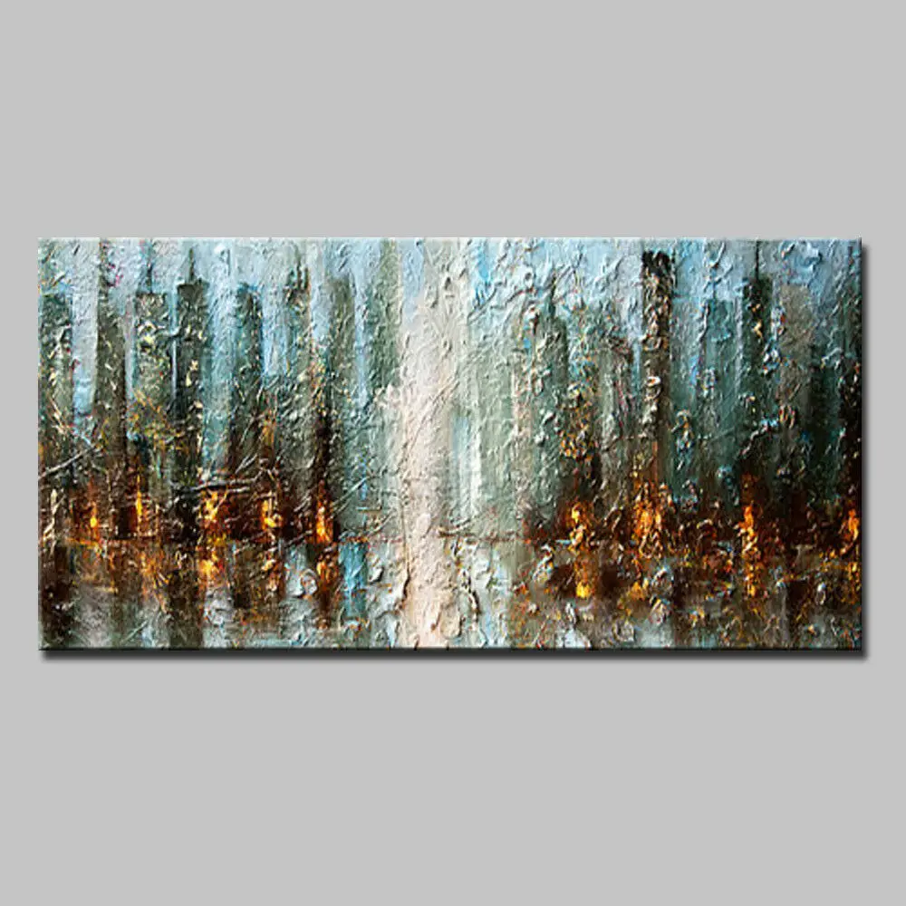 

Hand Painted Modern Abstract Night City Canvas Oil Paintings Wall Art for Living Room Home Office Kitchen Home Decor No Framed