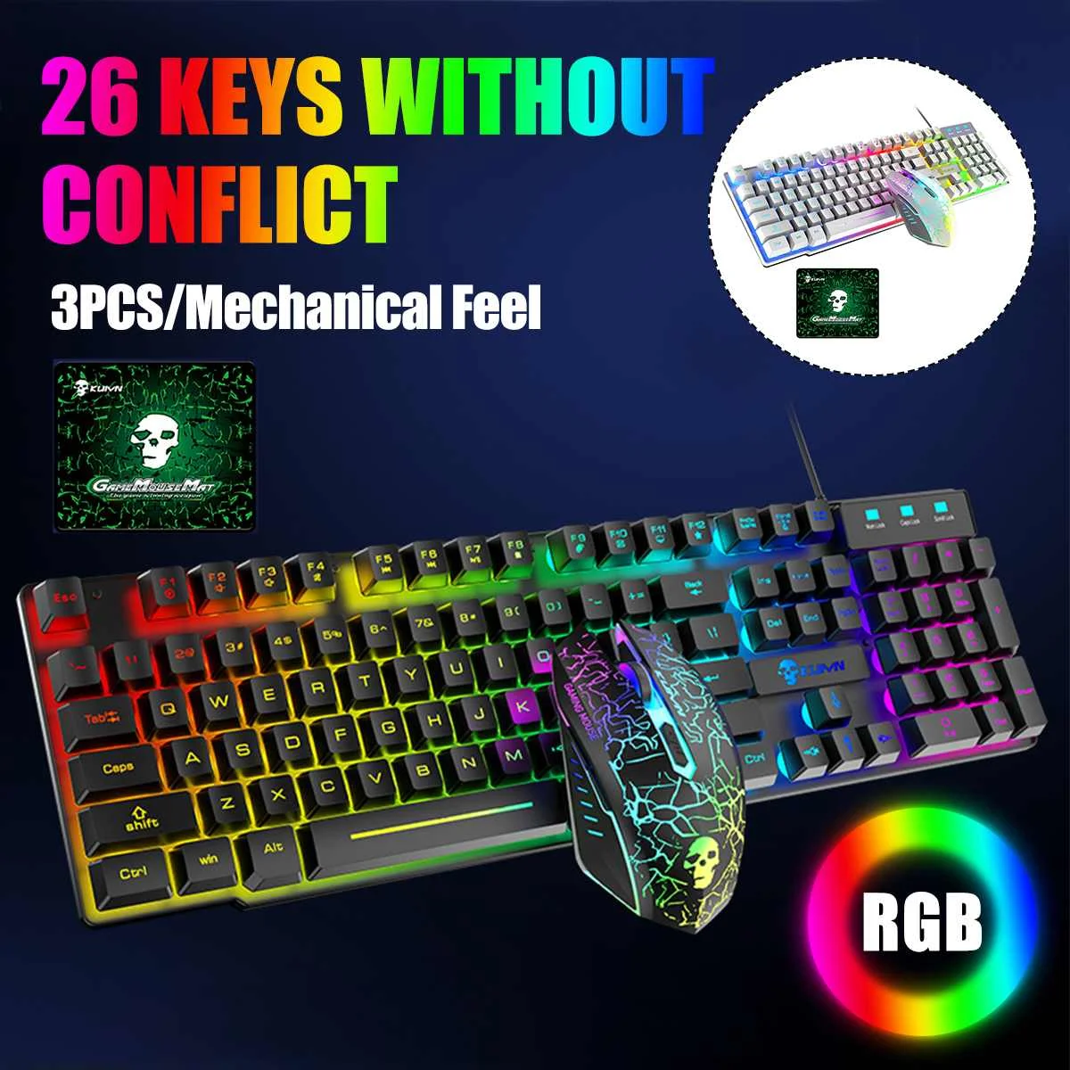

Gaming Mechanical Keyboard Mouse Color Switch 104 key Wired Keyboard Anti-ghosting RGB/ Mix Backlit LED USB For Gamer PC Laptop