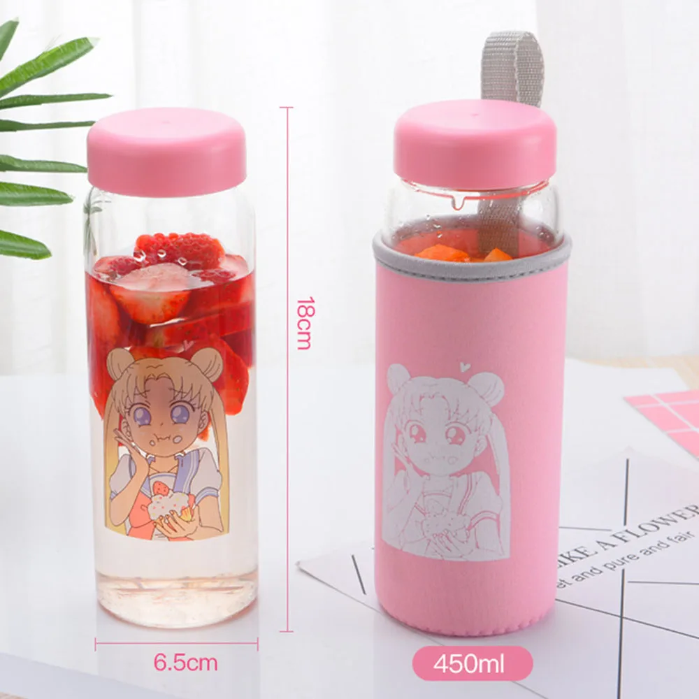 Японские милые стеклянные бутылки для воды с героями мультфильмов девочек 450 мл