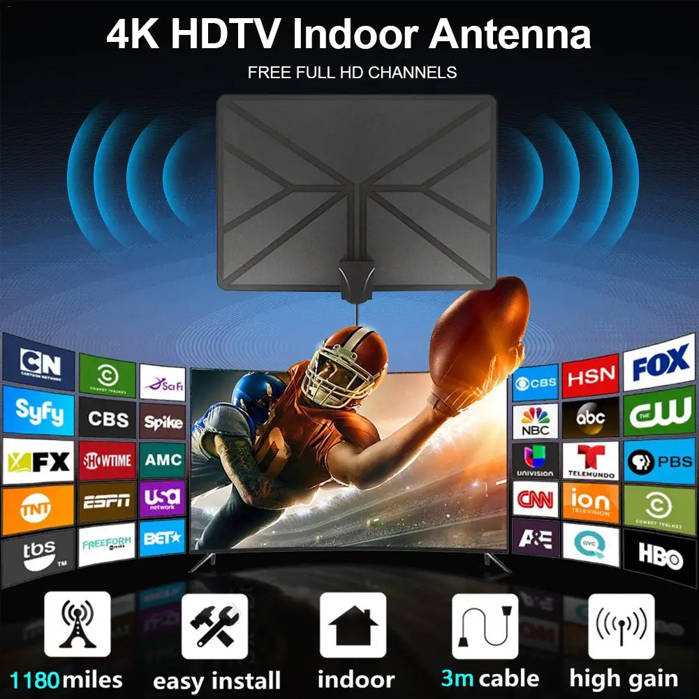 1180 Miles 4K цифровая HD ТВ комнатная ТВ антенна с усилителем сигнала Усилитель ТВ радиус прибой лиса антенна HD ТВ антенны антенна