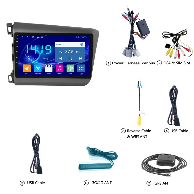 

9 INCH IPS DSP CARPLAY 4G+64G car dvd multimedia gps navigation system for Honda civic 2012-2015 LHD Android 10 stereo