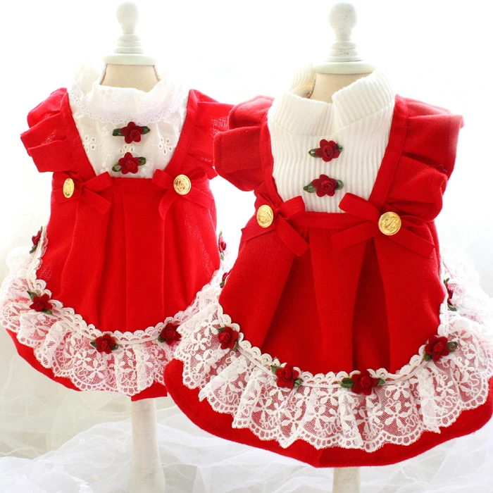 ZLOVEPET ручная работа Роскошная Одежда для собак красная роза шерстяная и льняная кружевная юбка для кошек 2 Ткань