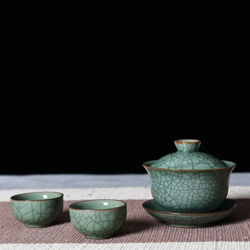 Китайский чайный набор Longquan Celadon Gaiwan кунг-фу GE DI чаша с покрытием из печи 200 мл |