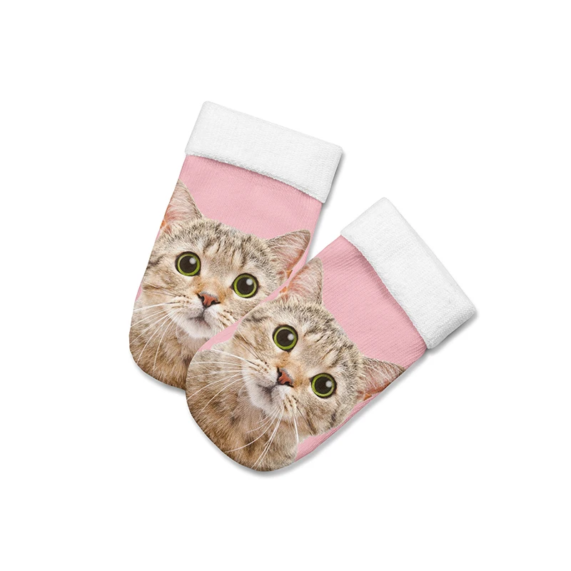Носки женские в стиле Харадзюку милые короткие носки с принтом кота забавные