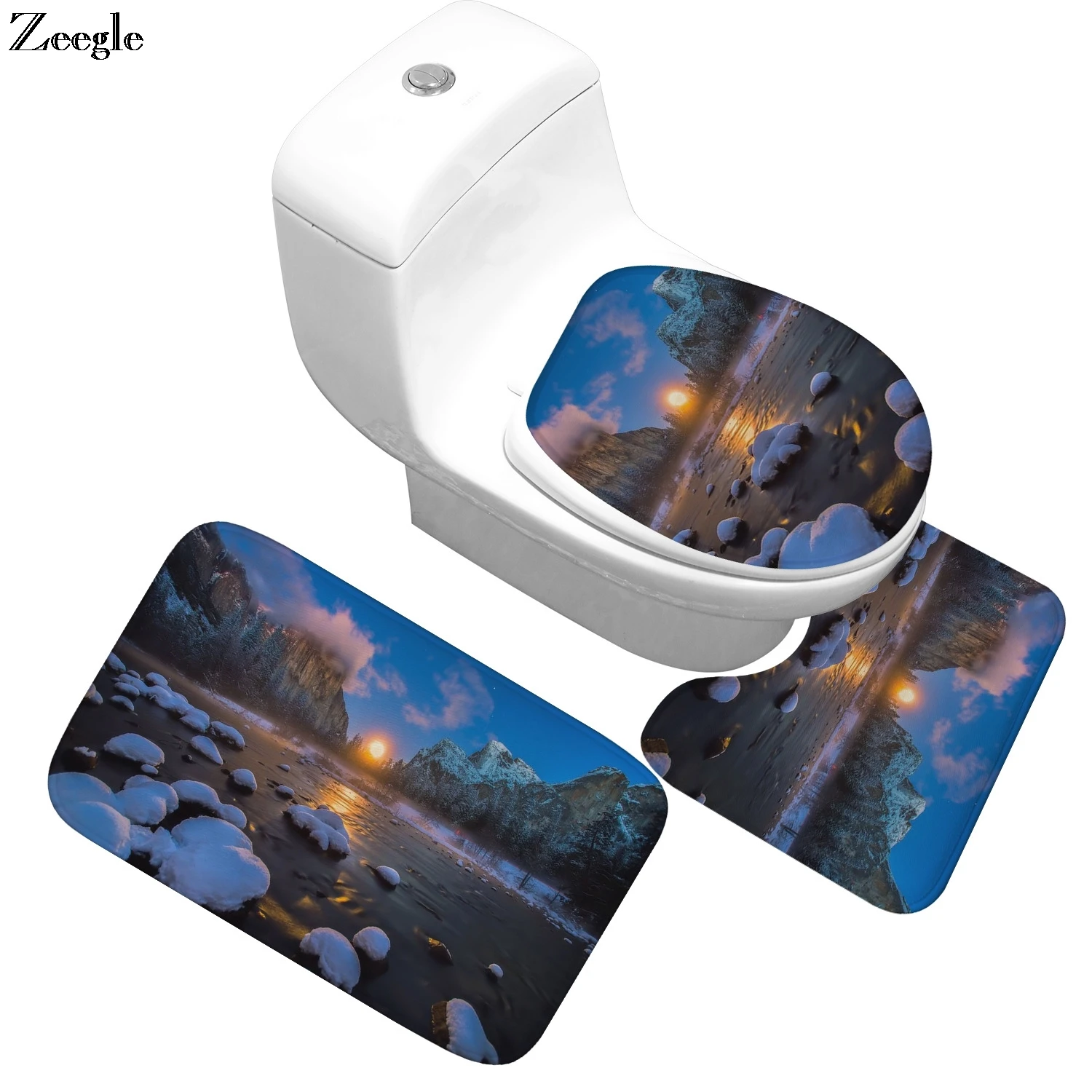 

Набор ковриков для ванной из микрофибры, комплект нескользящих напольных покрытий из натурального ландшафта для сиденья унитаза, ковриков ...