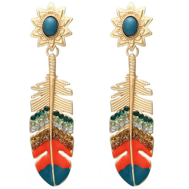 

ZA Creative Colored Rhinestone Feather Earrings Earrings for Woman Party Casual Jewelry